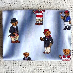 Ralph Lauren Polo Teddy Bear Blue Stripes Twin Flat Sheet 100% Cotton New no tag